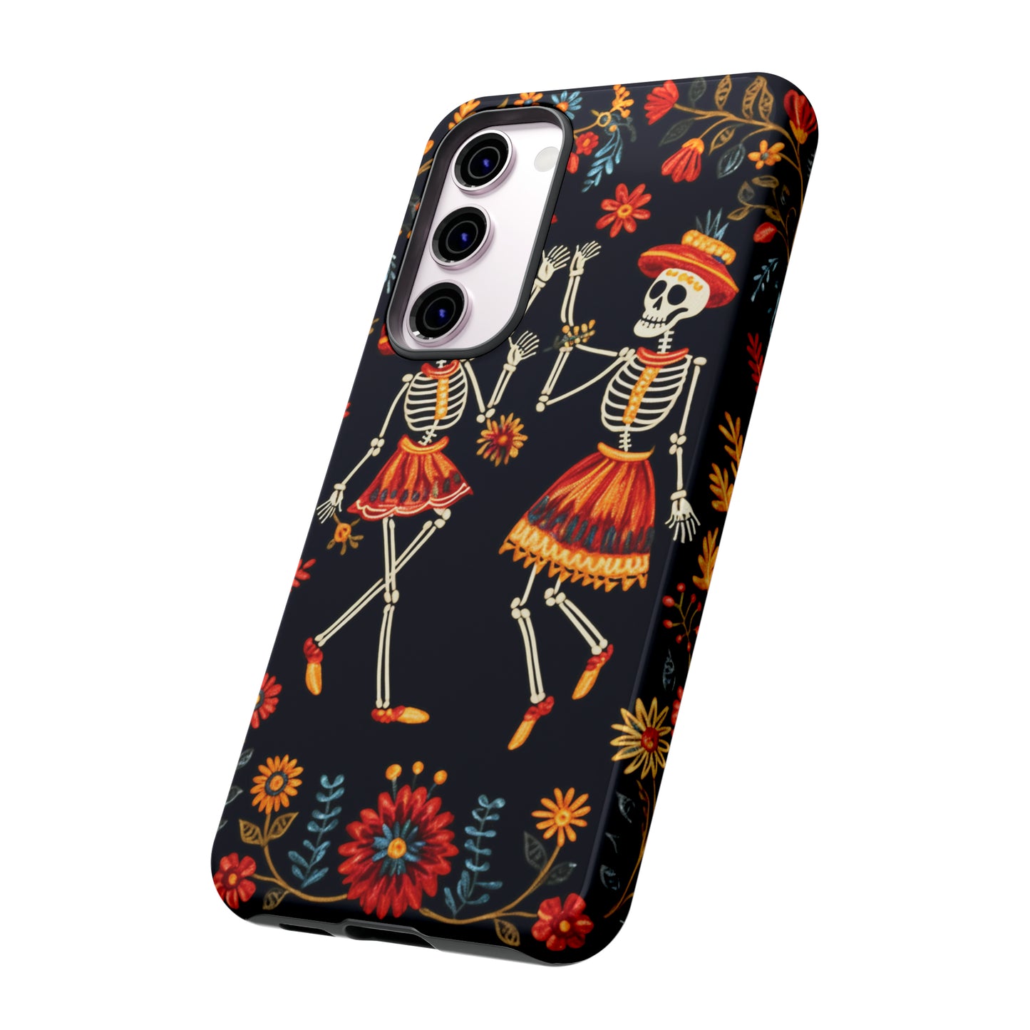 Dead Can Dance, iPhone 15 case, Floral Embroidery Skeletons | Whimsical Dance of the Departed for Google Pixel, iPhone & Samsung Galaxy