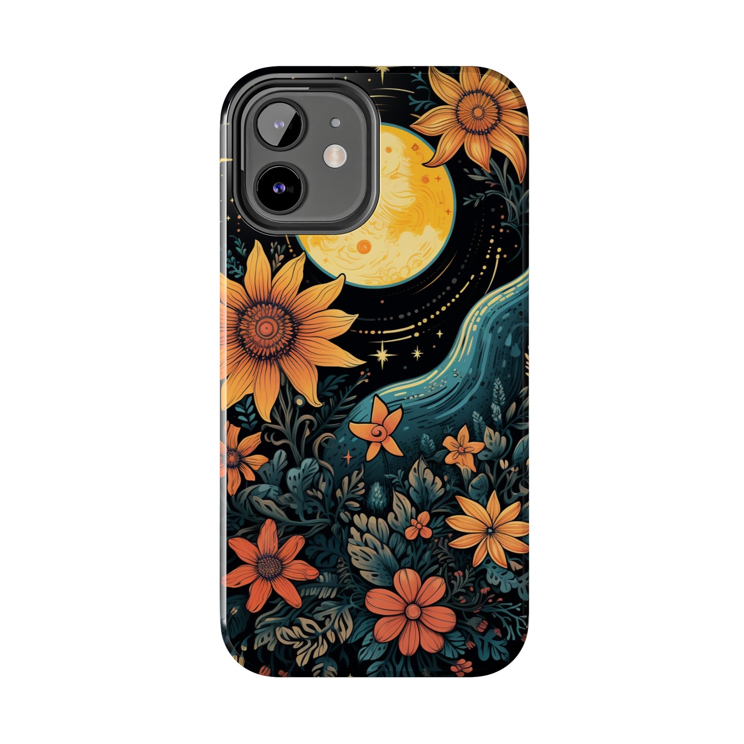 Boho Meets Cottagecore: Floral Sun, Moon & Stars iPhone Case – A Celestial Delight