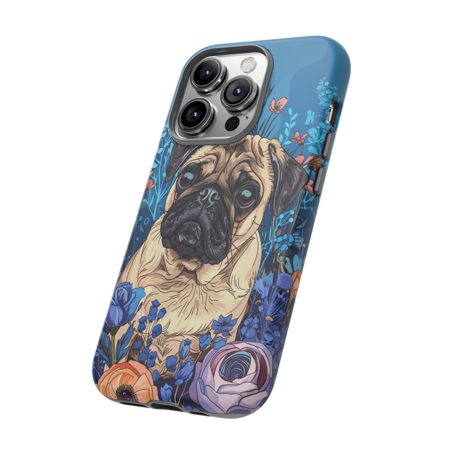 Cute Pug Dog Blue Floral Design Phone Case