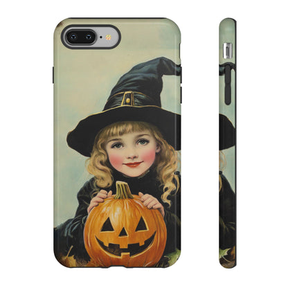 Vintage Halloween Card Witch and Jack-o'-lantern Phone Cover