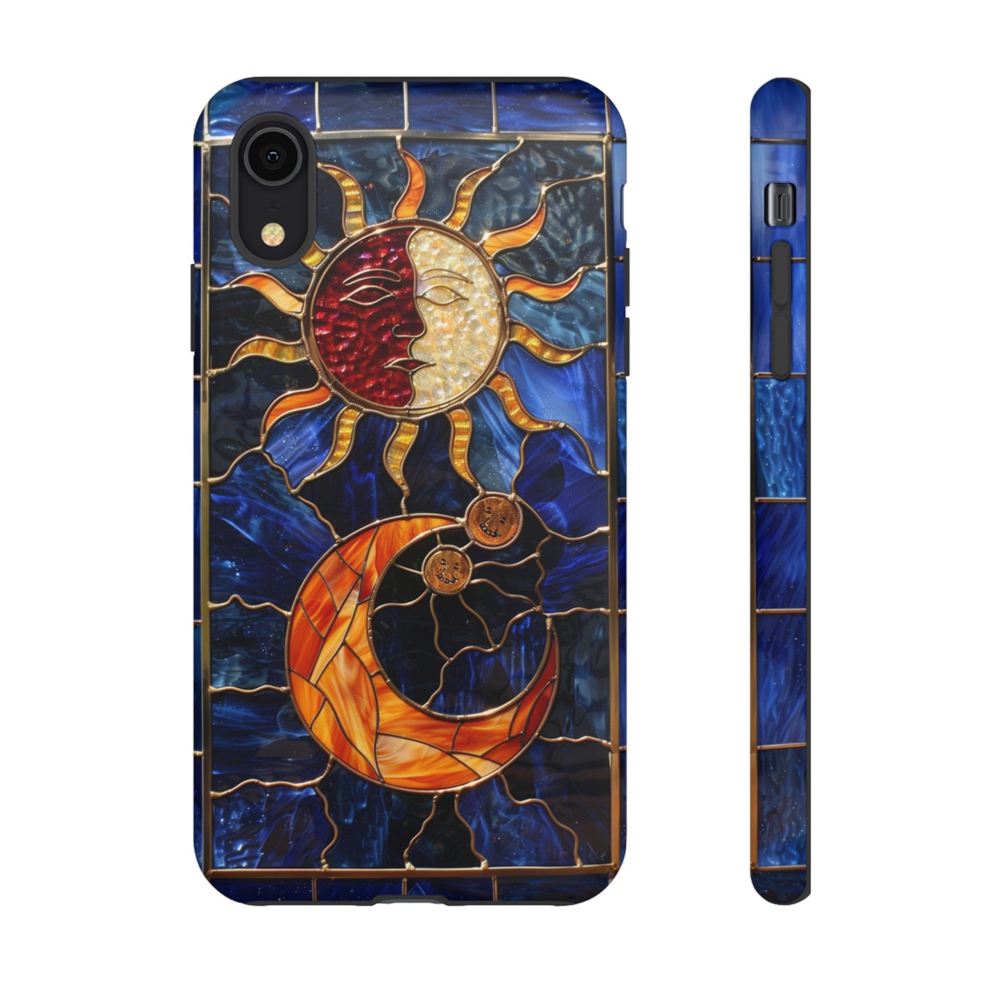 Celestial Stained Glass Moon and Stars iPhone 15 Case