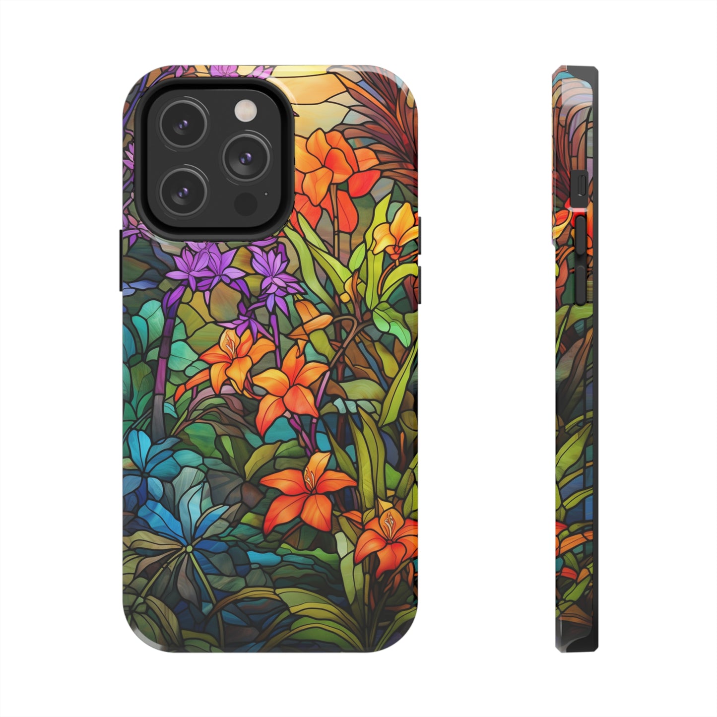 Stained Glass Phone Case Floral Aesthetic Art Nouveau Retro Samsung Galaxy Phone Tough Case iPhone 14 Plus 13 12 7 8 Se Hippie Boho