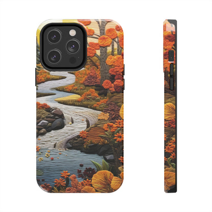 Enchanting Fall Landscape Phone Case | Vintage Boho Embroidery Style