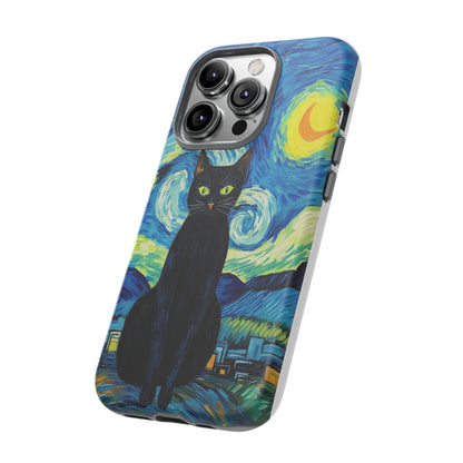 Starry Night Van Gogh Black Cat iPhone, Samsung Galaxy, Google Pixel  Case | Embrace Artistic Whimsy and Feline Charm