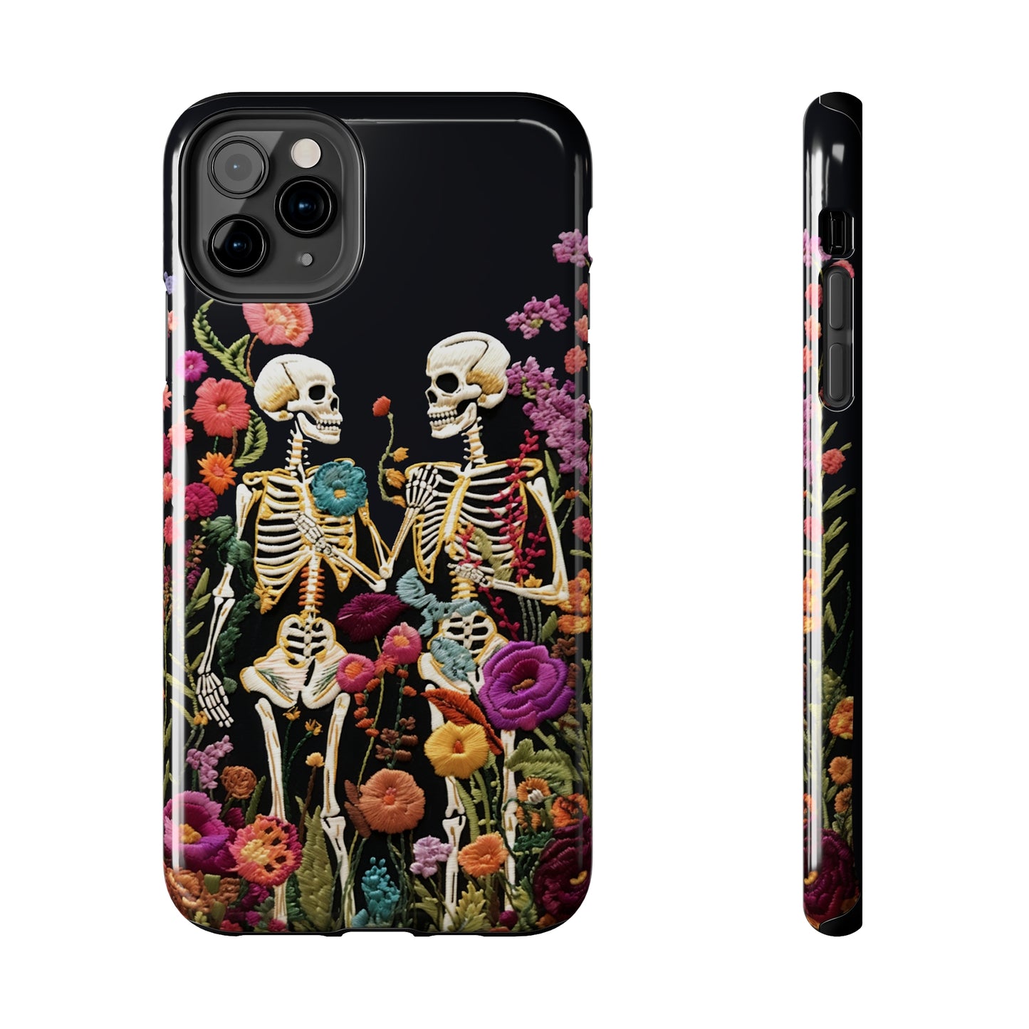 Love Halloween Skeletons Embroidery iPhone Case | iPhone X to iPhone 14 Pro Max