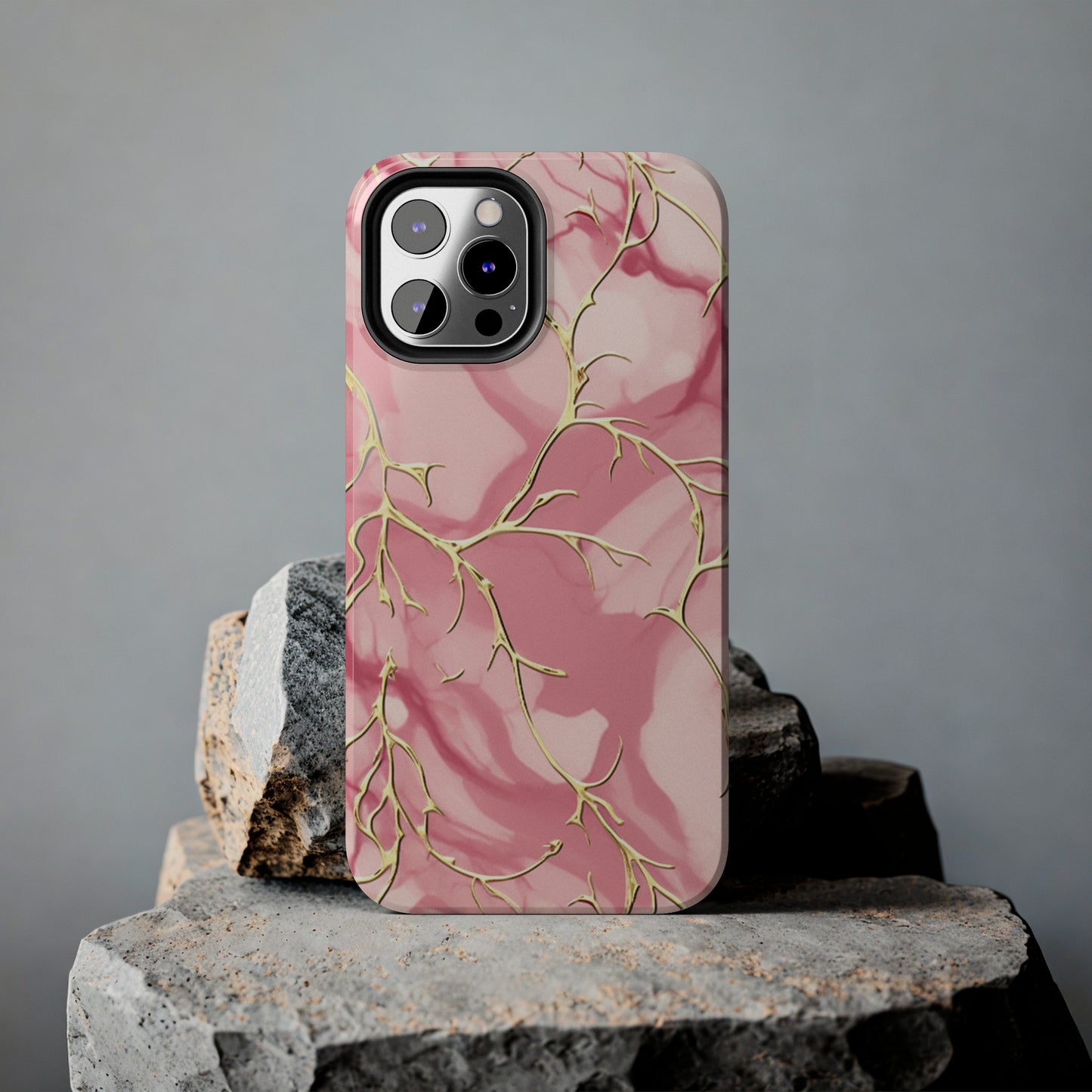 iPhone Elegance Unveiled: Pink & Gold Leaf Marble | Premium Tough iPhone Case