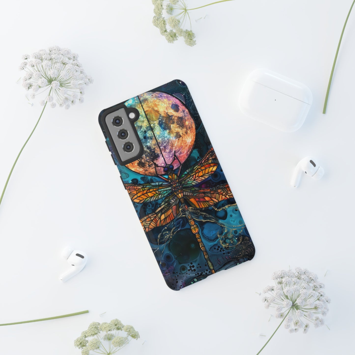 Full Moon Stained Glass Dragonfly Phone Cover