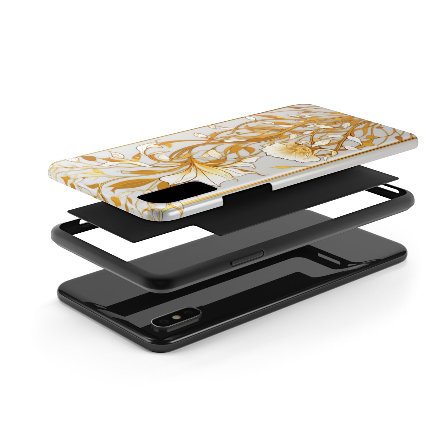 Gold floral Elegance: Art Deco Stained Glass iPhone Case | Vintage Glamour & Modern Protection for iPhone Models 11 through 14 Pro Max