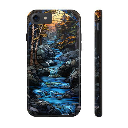 Stained Glass Stone Bridge and River Phone Case: Art Nouveau Floral Design | Bohemian Elegance Compatible with iPhone 14 Pro Max