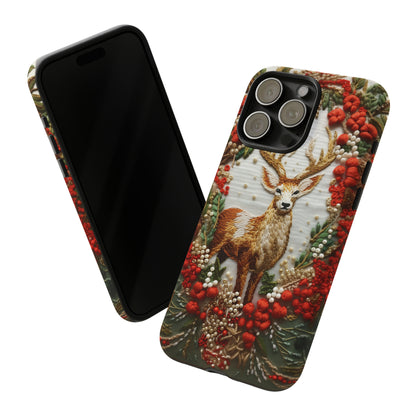 Embroidery Christmas Deer Floral Phone Case