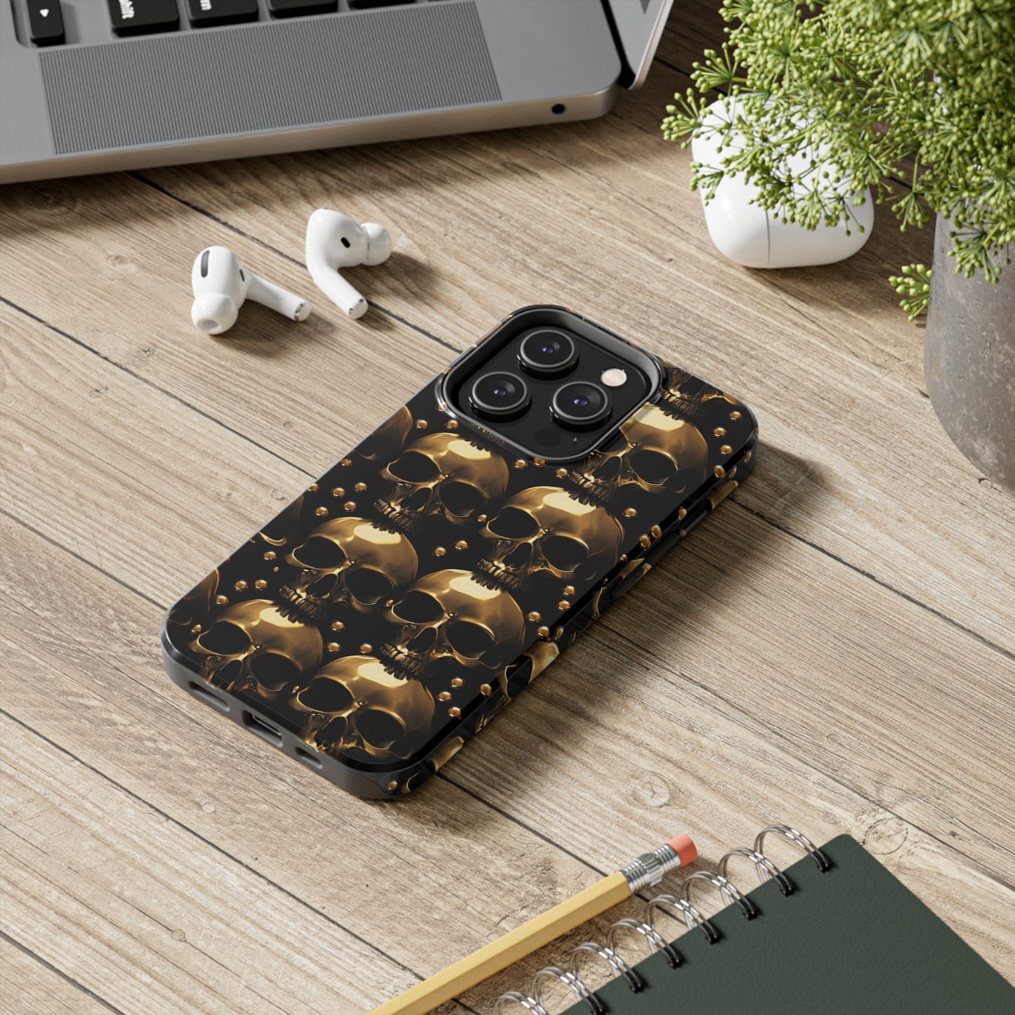 iPhone Case Golden Enigma: Where Goth Meets Glamour | Gold Skulls iPhone Tough Case