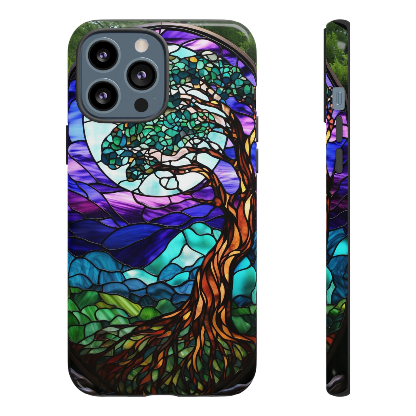 Stained Glass Mosaic Tile Tree in Moonlight