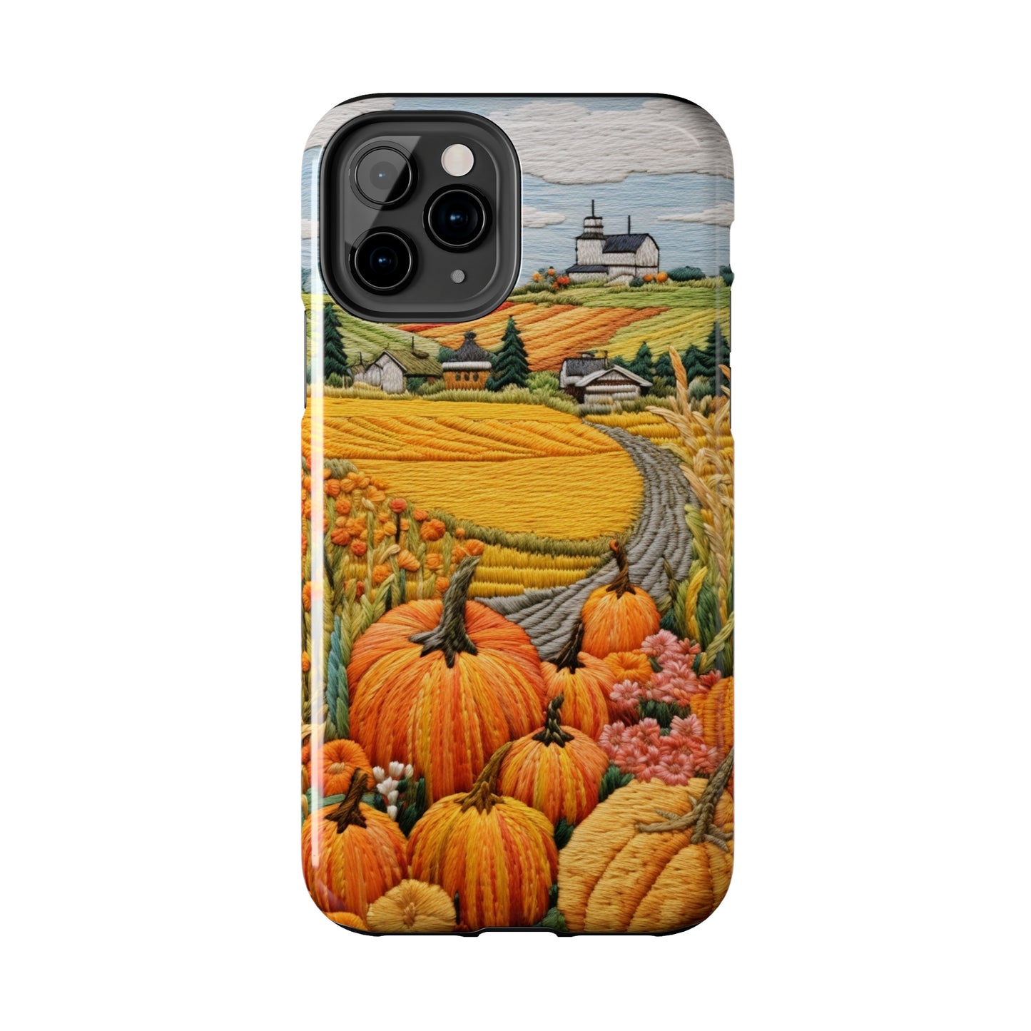 Harvest Hues: Halloween Pumpkin Patch | Embroidered Landscape for iPhone Range