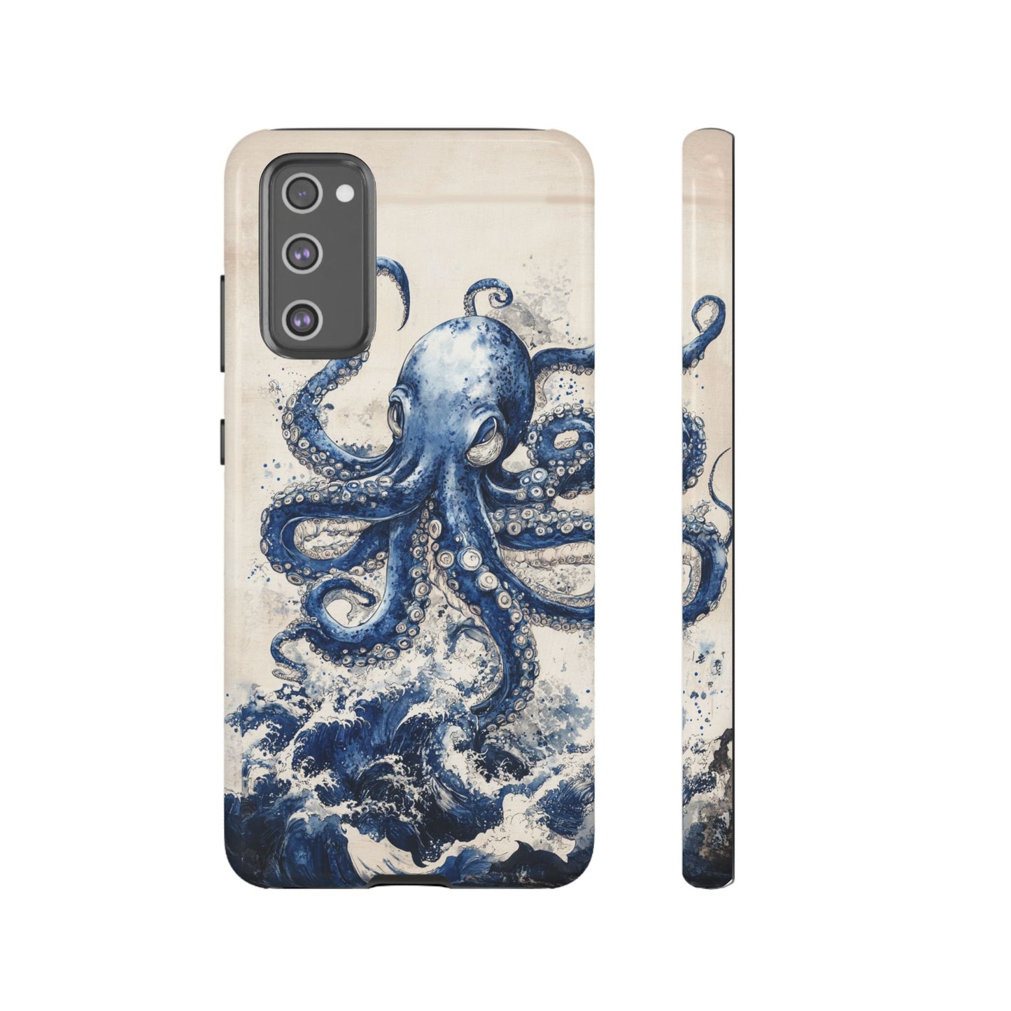 Vintage Japanese Art Style Blue Octopus and Waves Phone Cover