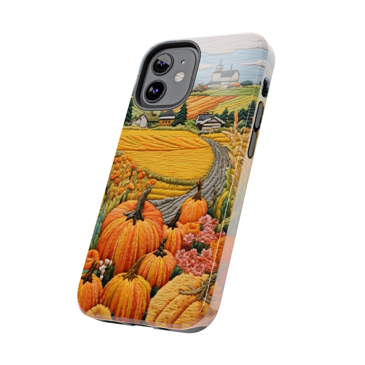 Harvest Hues: Halloween Pumpkin Patch | Embroidered Landscape for iPhone Range