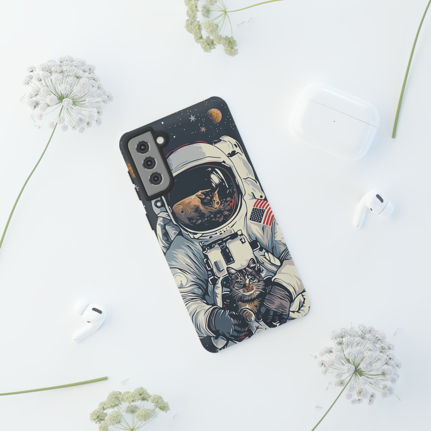 The Astronaut and the Cosmic Cat Phone Case