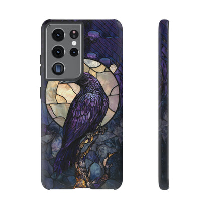 Halloween Phone Case Purple Raven Stained Glass Style Spooky Moon Phone Cover