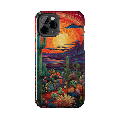 Desert Cactus Embroidery Style Phone Case