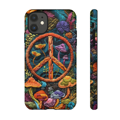 Embroidery Style Magic Mushrooms and Peace Sign Phone Case