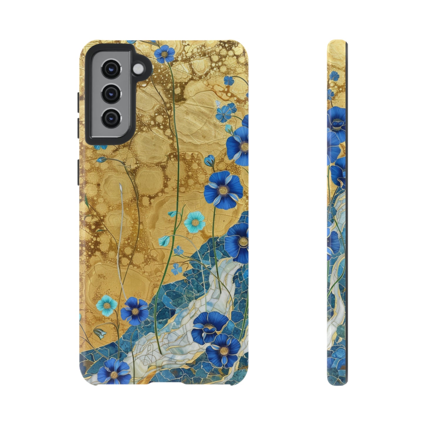 Forget Me Nots Gold Color Splash Floral Design Phone Case