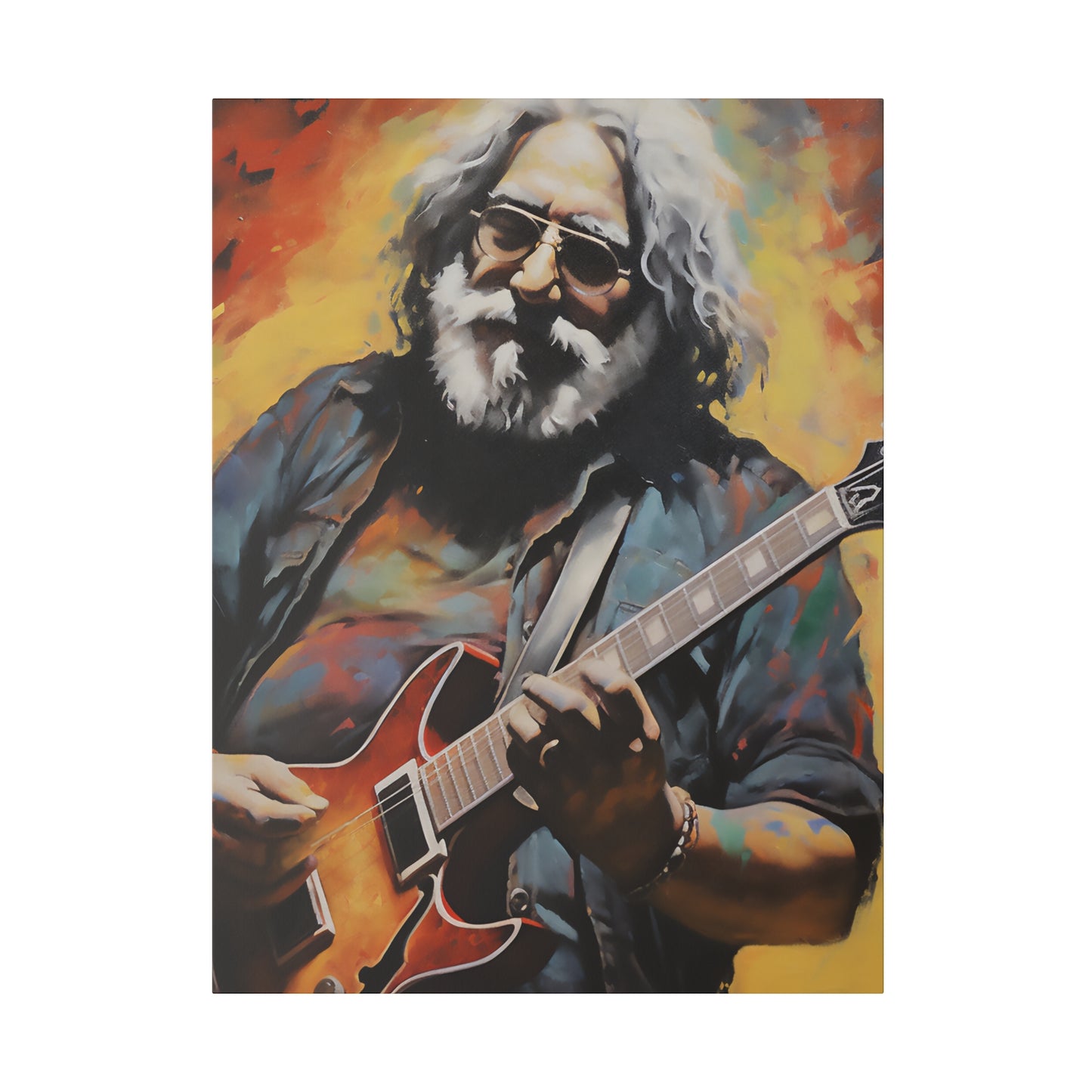 Jerry Garcia Playing Guitar  | Stretched Canvas Print