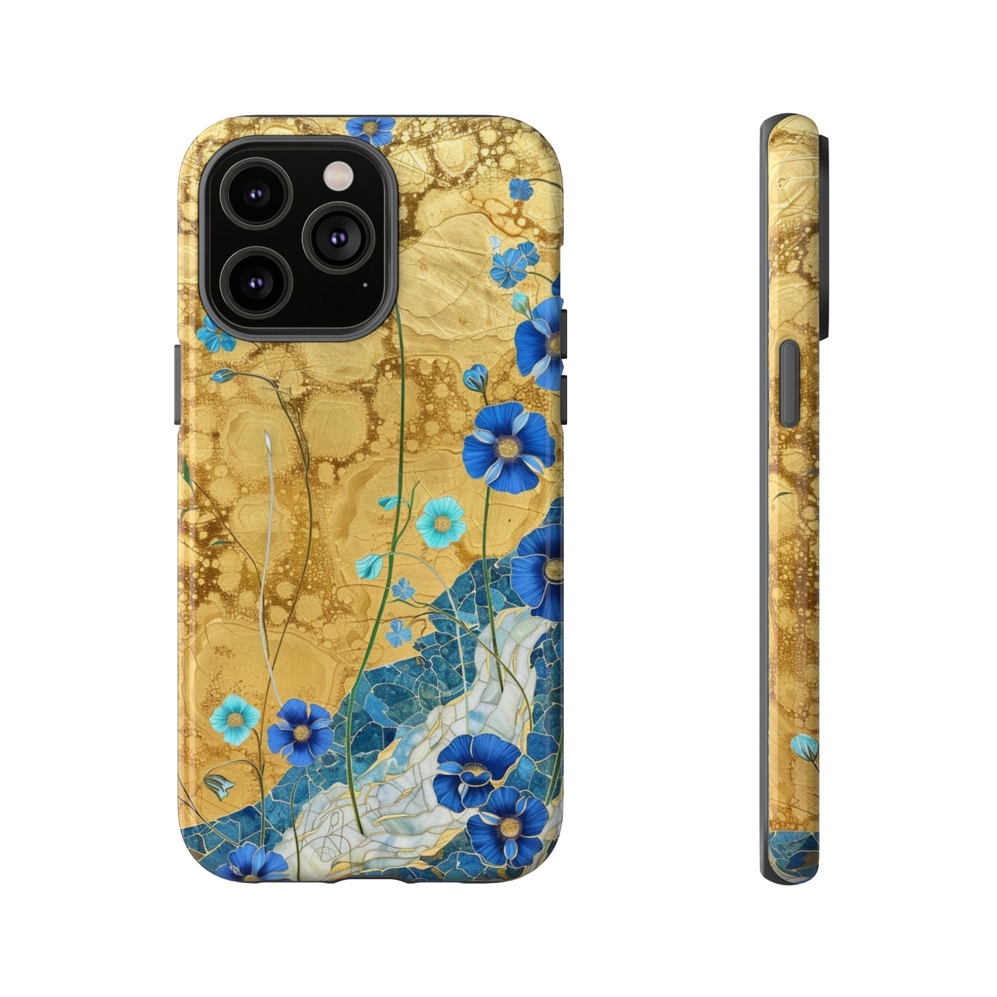 Forget Me Nots Gold Color Splash Floral Design Phone Case