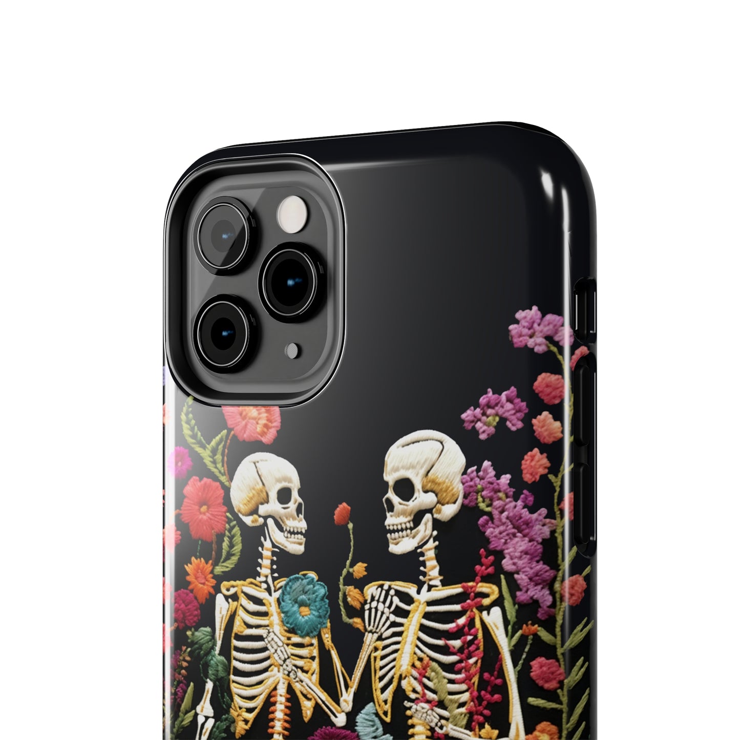 Love Halloween Skeletons Embroidery iPhone Case | iPhone X to iPhone 14 Pro Max