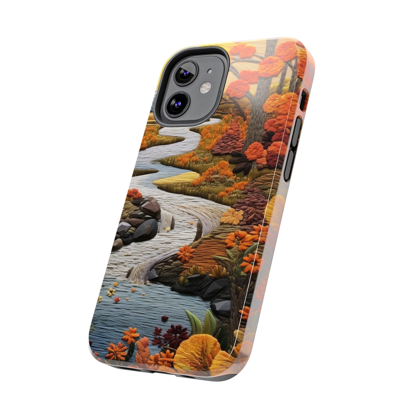 Enchanting Fall Landscape Phone Case | Vintage Boho Embroidery Style