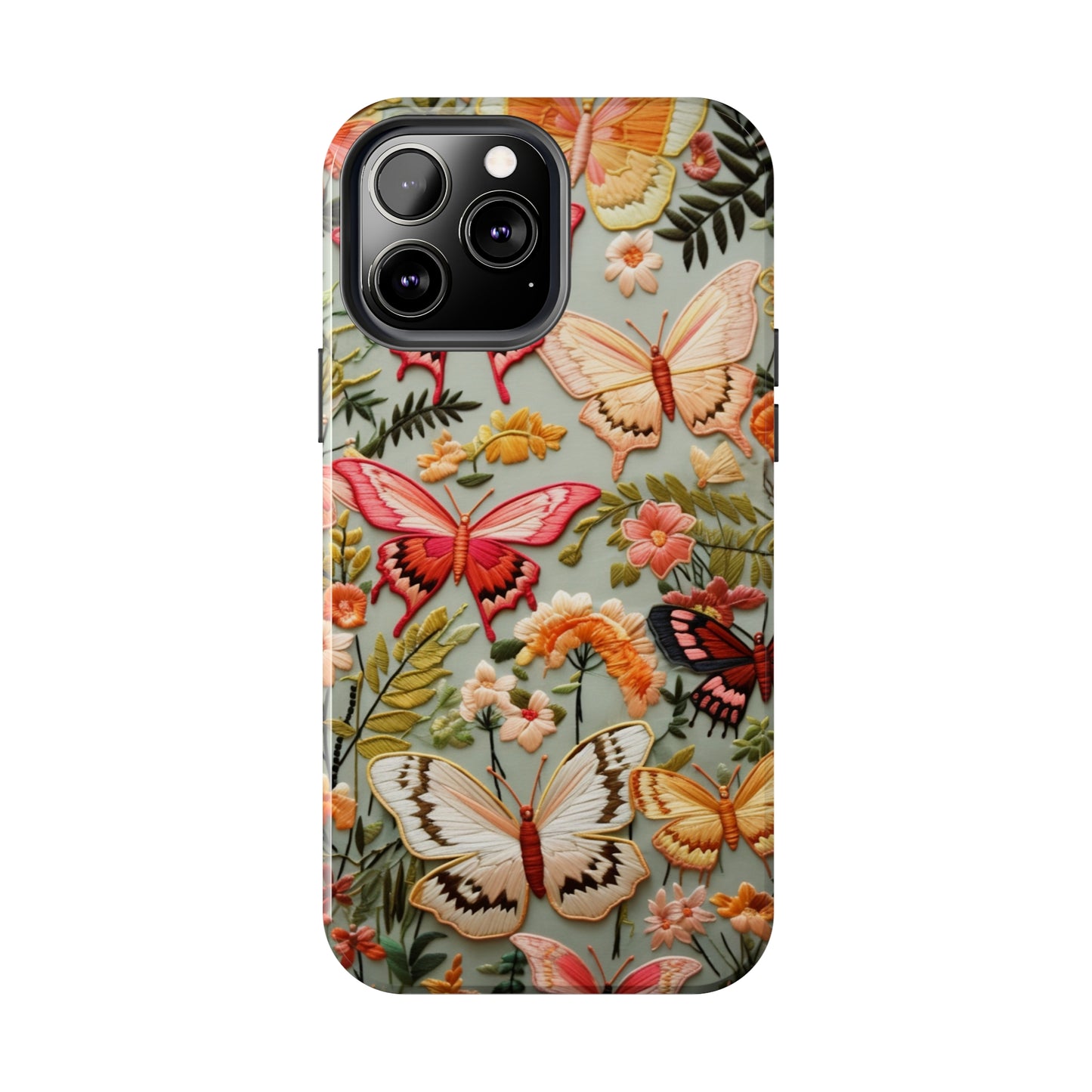 Embroidery Butterflies iPhone Case | Whimsical Elegance and Nature's Beauty in Handcrafted Detail