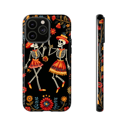 Dead Can Dance, iPhone 15 case, Floral Embroidery Skeletons | Whimsical Dance of the Departed for Google Pixel, iPhone & Samsung Galaxy