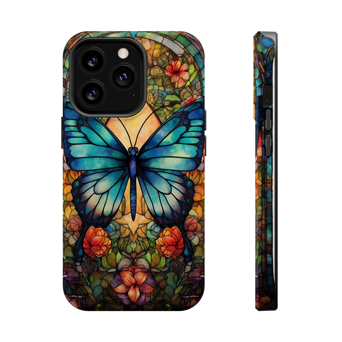 Butterfly Stained Glass MagSafe iPhone Case | Floral Aesthetic Art Retro Phone Tough Case iPhone 14 Plus 13 12 7 8 SE Hippie Boho Style