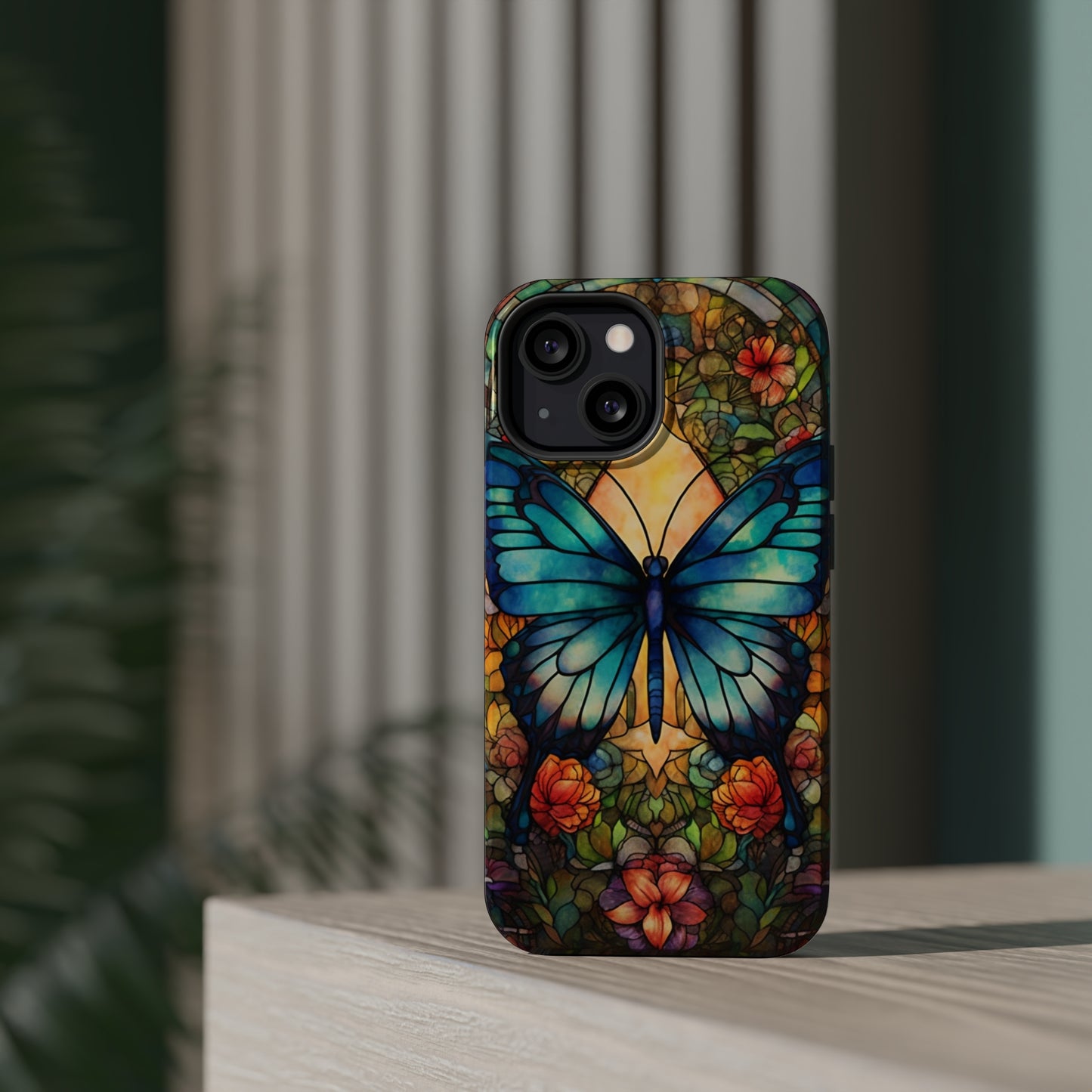 Butterfly Stained Glass MagSafe iPhone Case | Floral Aesthetic Art Retro Phone Tough Case iPhone 14 Plus 13 12 7 8 SE Hippie Boho Style