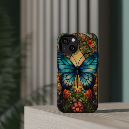 Butterfly Stained Glass MagSafe iPhone Case | Floral Aesthetic Art Retro Phone Tough Case iPhone 14 Plus 13 12 7 8 SE Hippie Boho Style