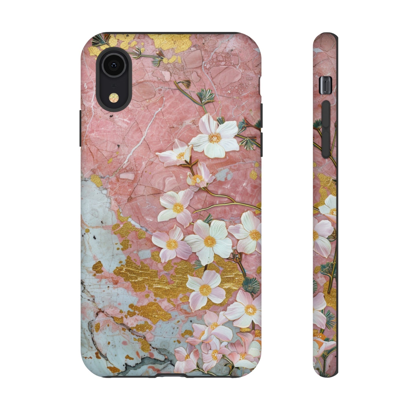 Pink Forget Me Nots Gold Floral Phone Case