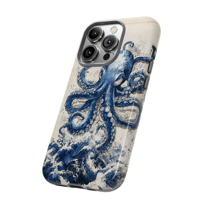 Vintage Japanese Art Style Blue Octopus and Waves Phone Cover