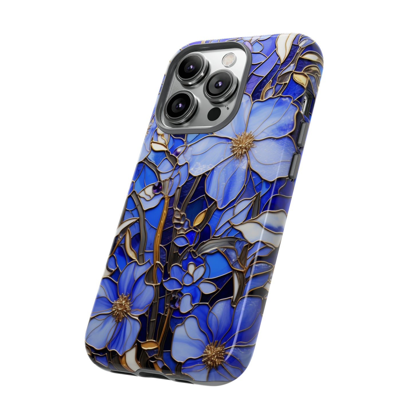 Periwinkle Stained Glass with Gold Inlay Phone Case for iPhone 15, 14, Pro Max, 13, 12 & Samsung Galaxy S23, S22, S21, Google Pixel