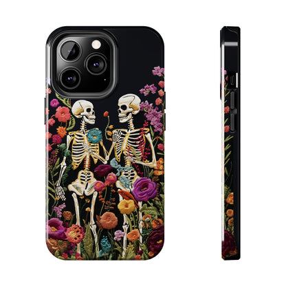 Love Halloween Skeletons Embroidery iPhone Case | iPhone X to iPhone 14 Pro Max