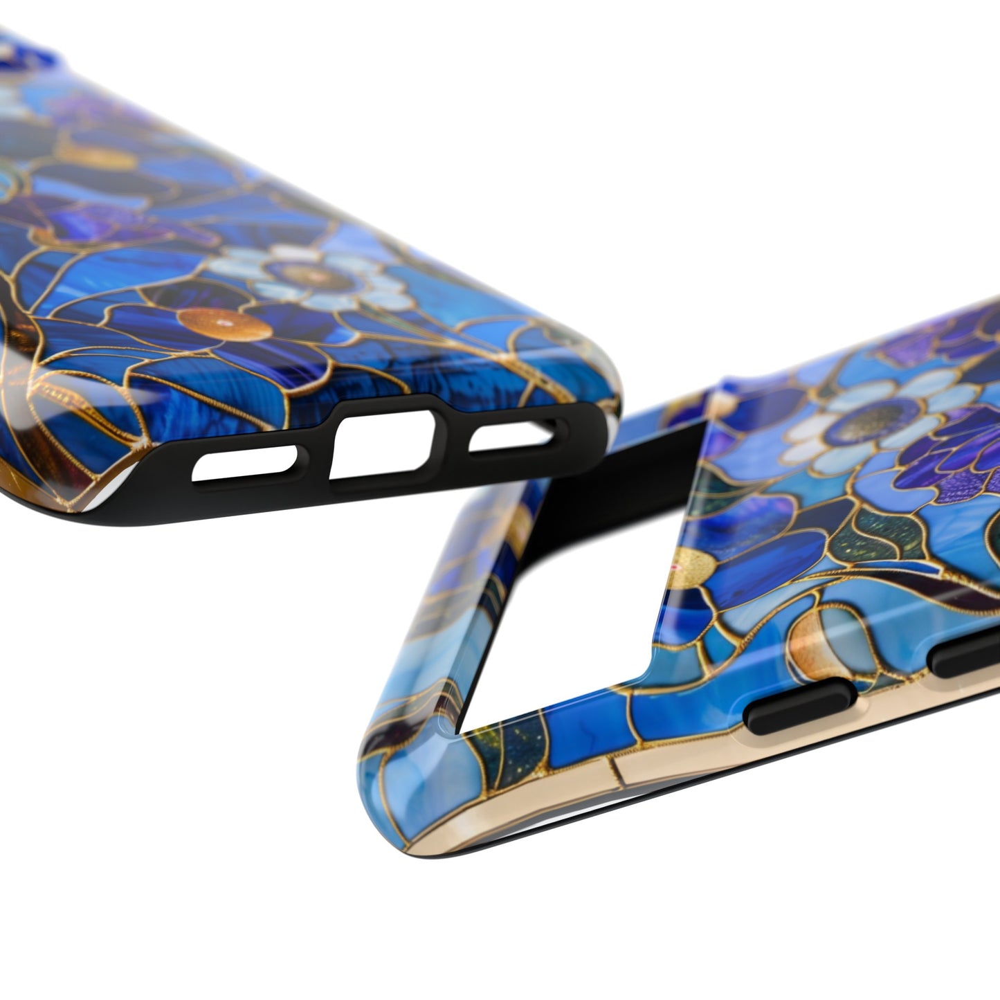 Blue Floral Stained Glass Gold Inlay Wild Flowers Phone Case