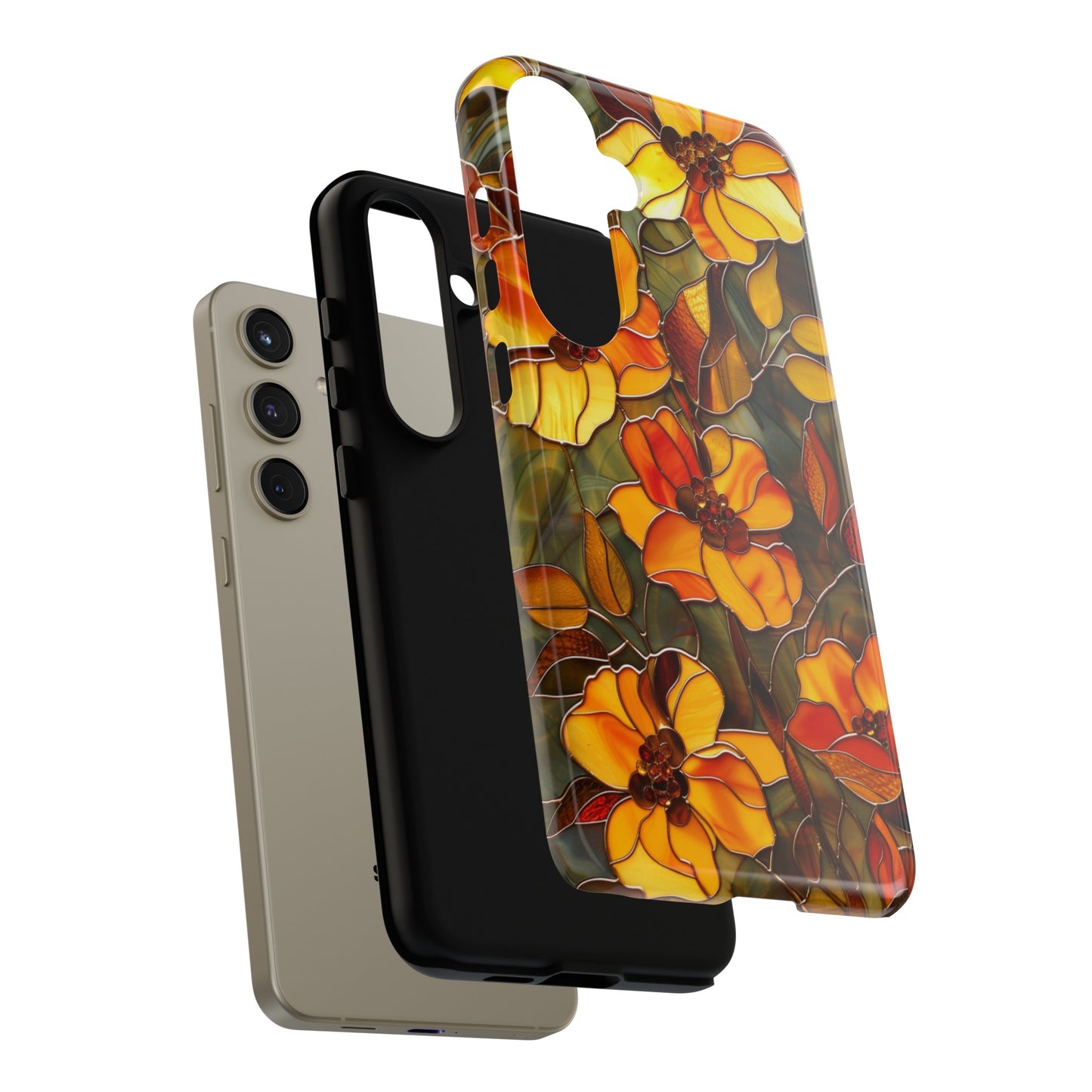 Orange Floral Phone Case Stained Glass Style