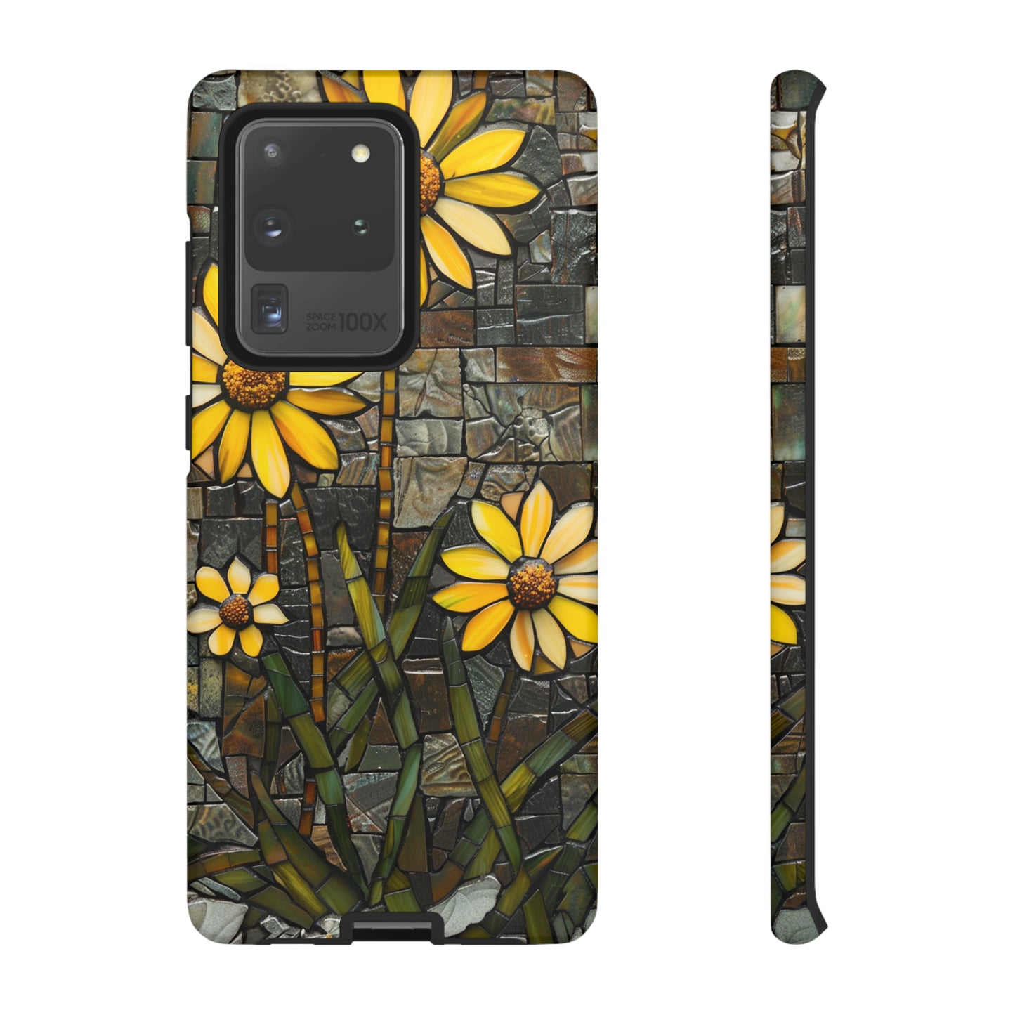 Yellow and Gold Daisy Mosaic Stained Glass Phone Case for iPhone 15, 14, Pro Max, 13, 12 & Samsung Galaxy S23, S22, S21, Google Pixel