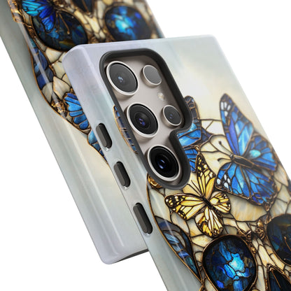 Gold and Blue Stained Glass Skull and Butterflies Phone Cover