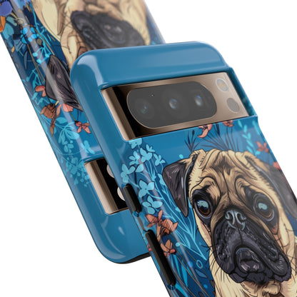 Cute Pug Dog Blue Floral Design Phone Case