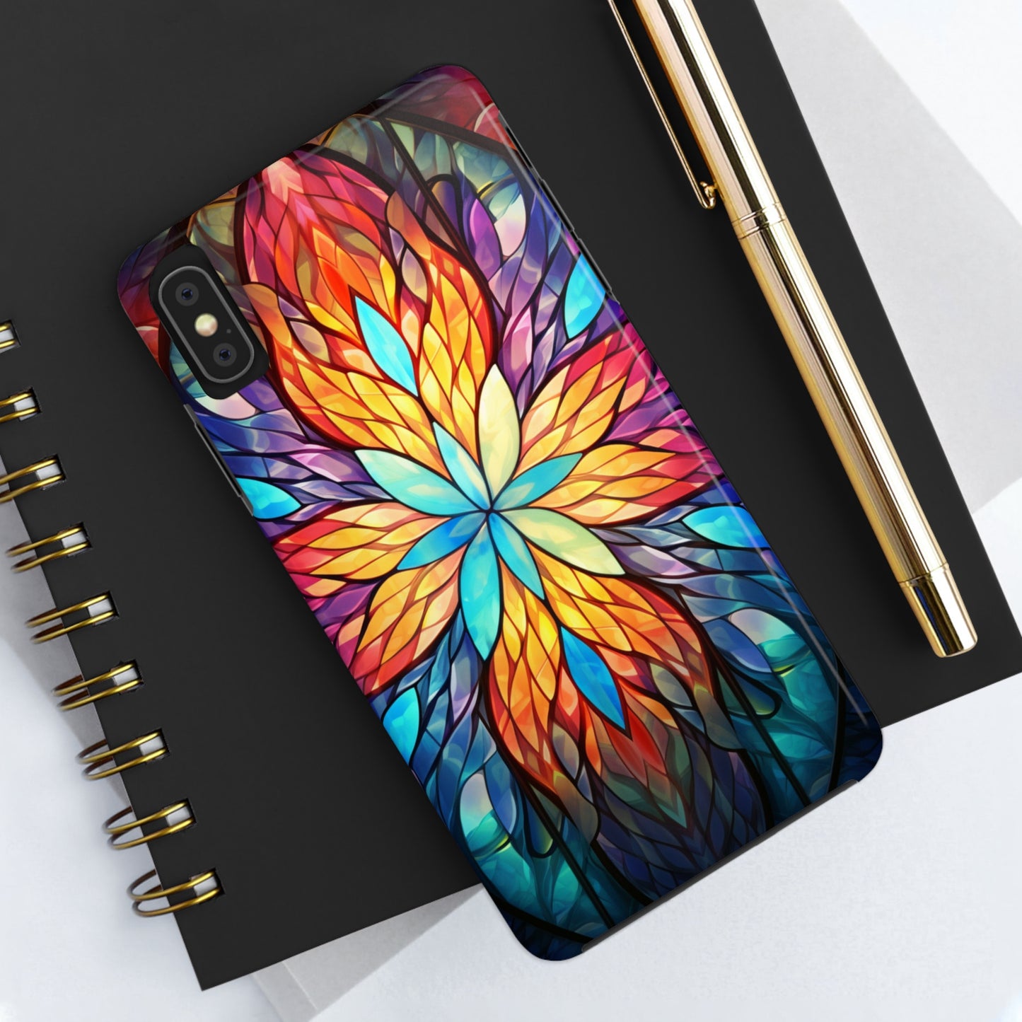 Stained Glass Tough iPhone Case | Trippy Psychedelic Colorful Flowers Floral Aesthetic Retro iPhone 14 Plus 13 12 7 8 Se Trendy Hippie Boho