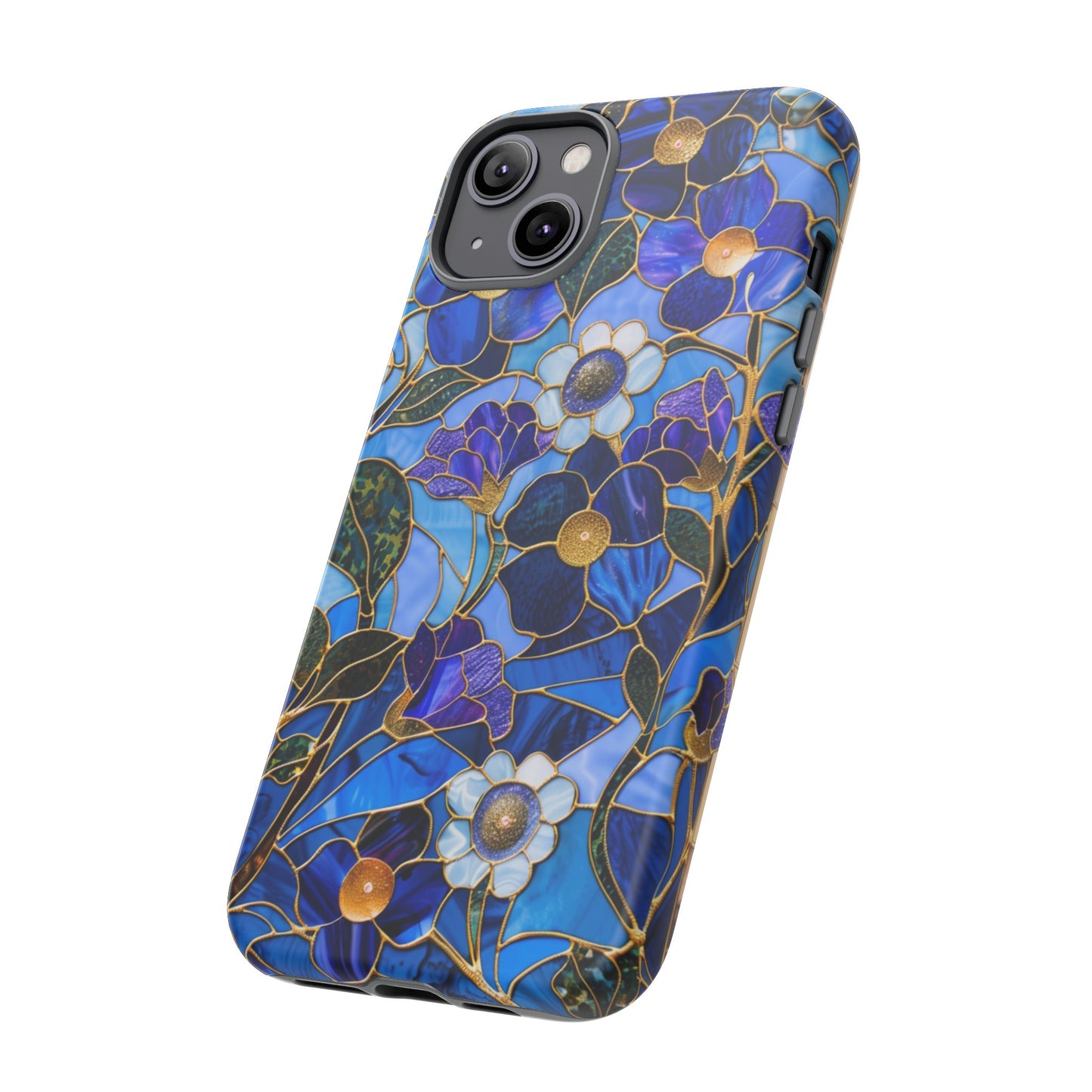 Blue Floral Stained Glass Gold Inlay Wild Flowers Phone Case