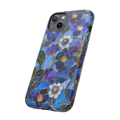 Blue Floral Stained Glass Gold Inlay Wild Flowers Phone Case