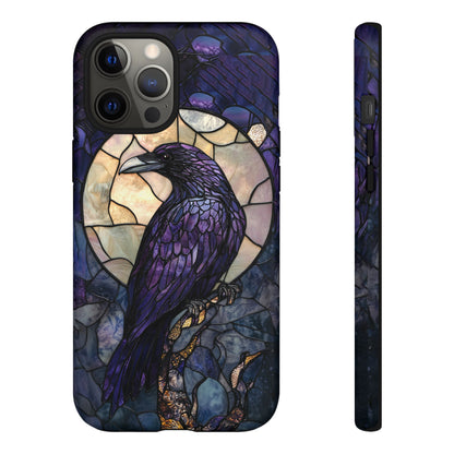 Halloween Phone Case Purple Raven Stained Glass Style Spooky Moon Phone Cover