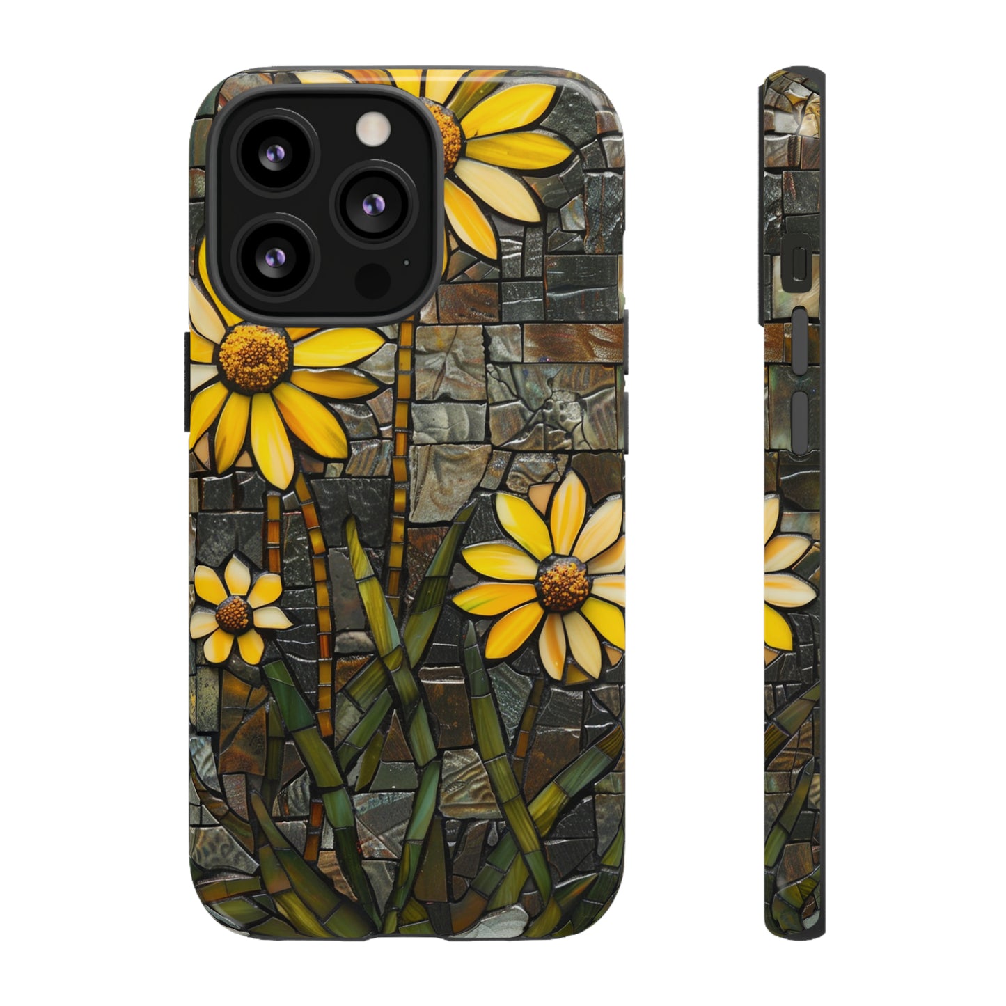 Yellow and Gold Daisy Mosaic Stained Glass Phone Case for iPhone 15, 14, Pro Max, 13, 12 & Samsung Galaxy S23, S22, S21, Google Pixel