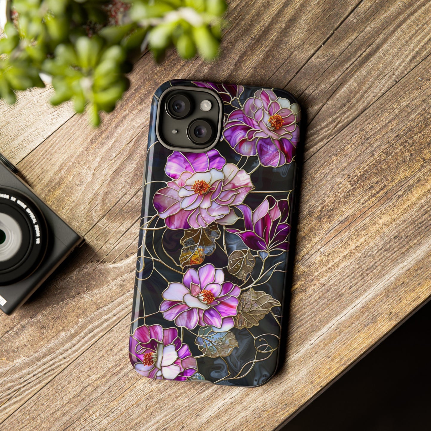 Magenta Color Floral Stained Glass Phone Case