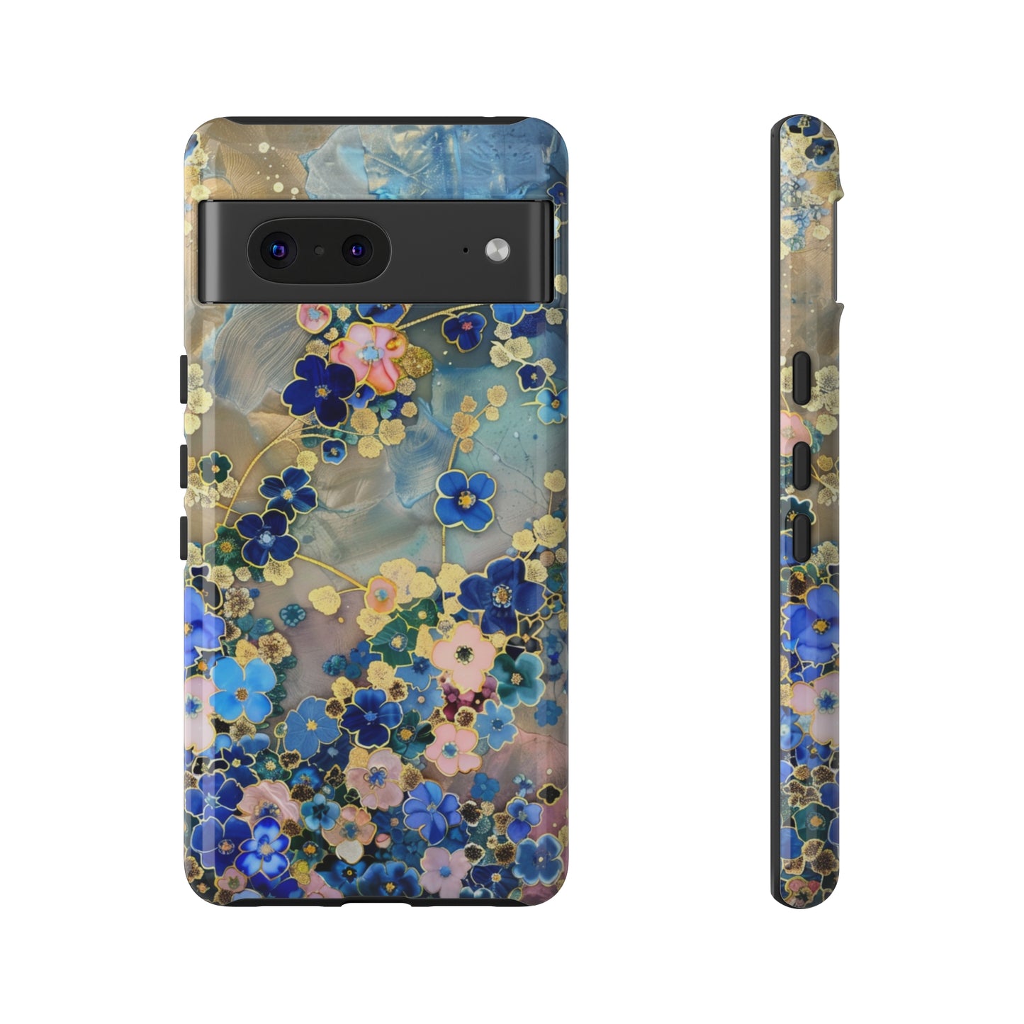 Forget Me Nots Gold Color Splash Floral Design Phone Case