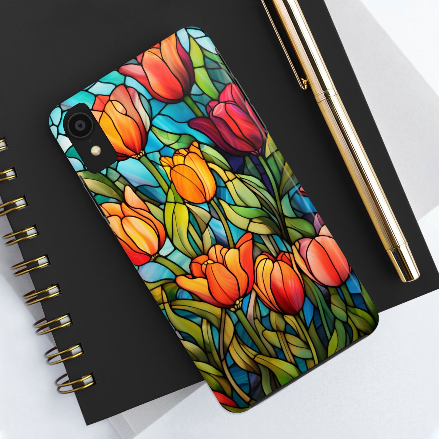 Stained Glass Tulip Floral Aesthetic iPhone Case | Embrace the Beauty of Nature in Full Bloom